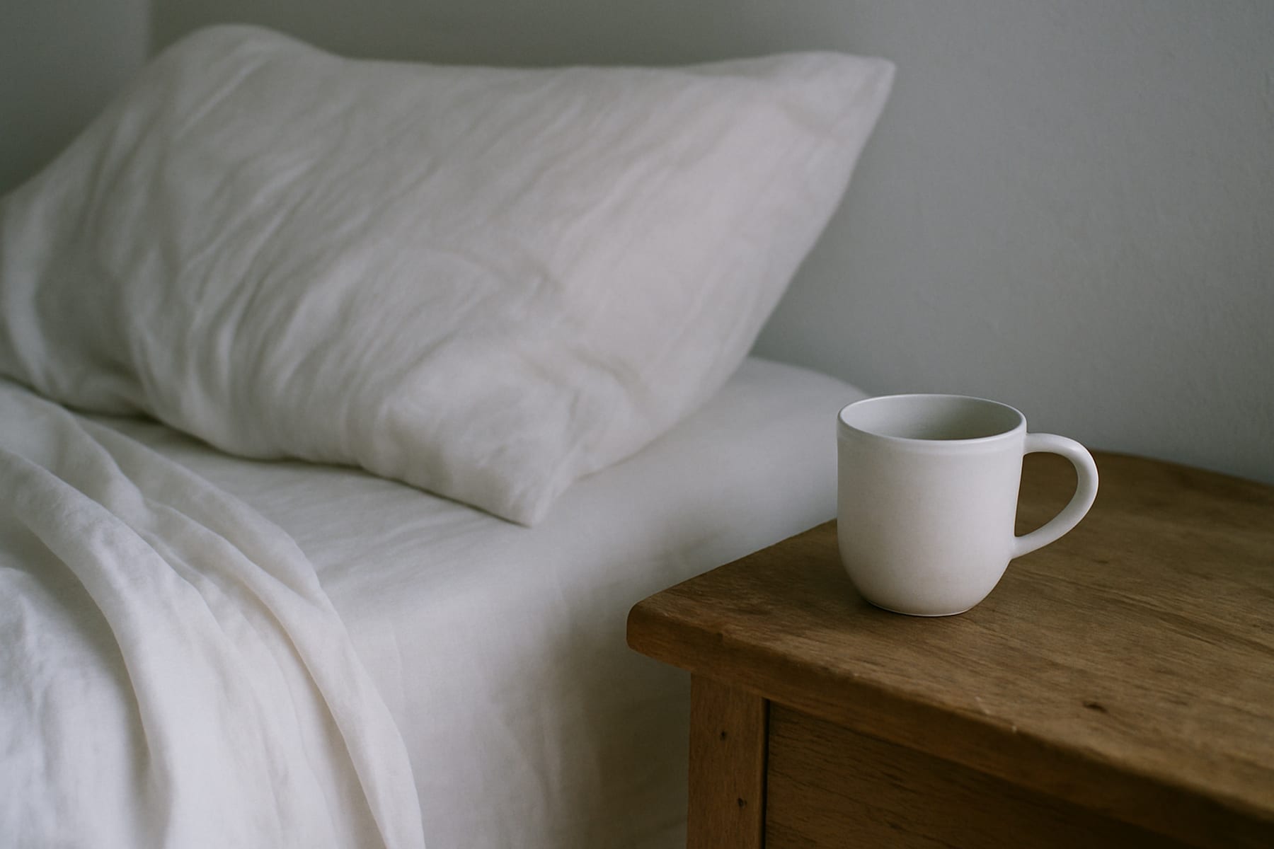Détail de linge hôtelier blanc dans la lumière naturelle